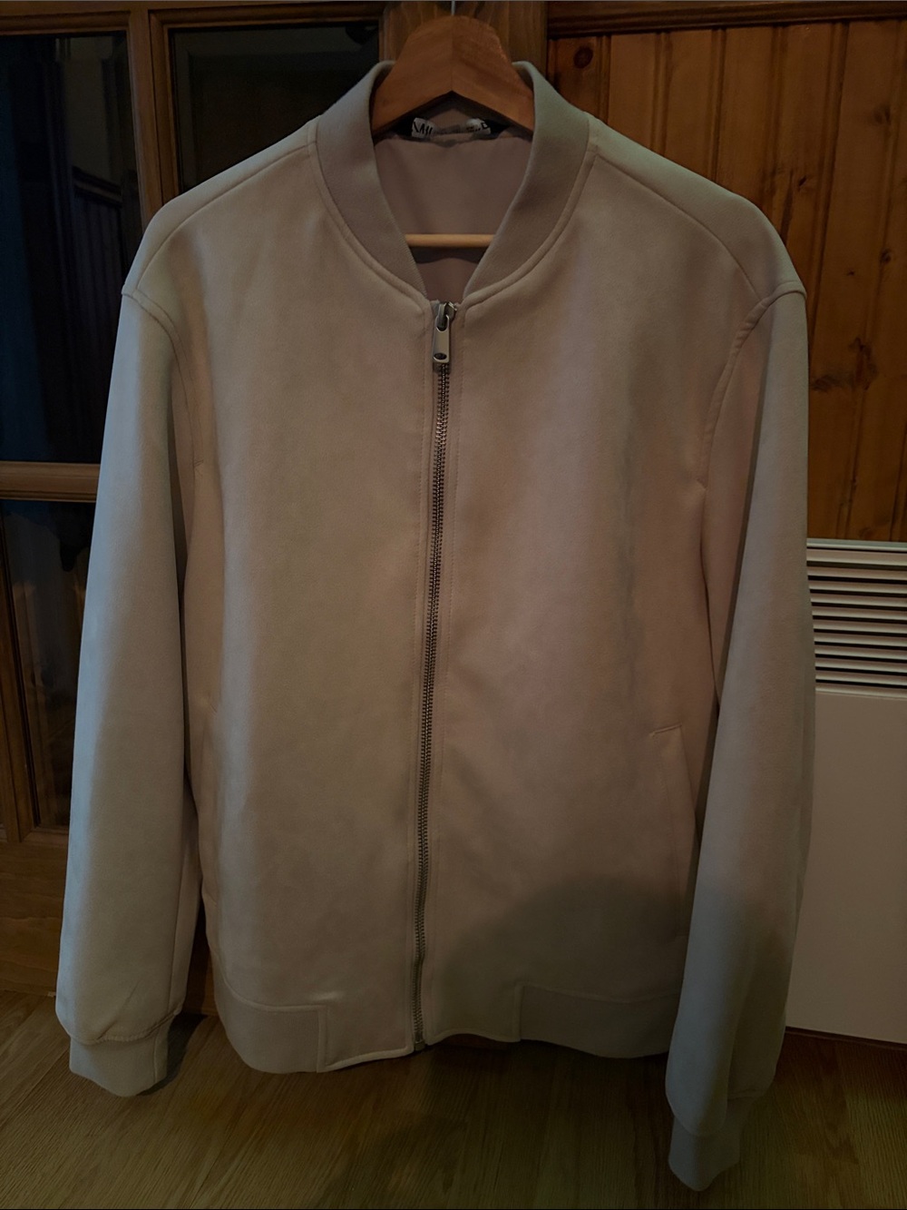 Zara Men's Sueded Beige Bomber Jacket - Classic Zip Front